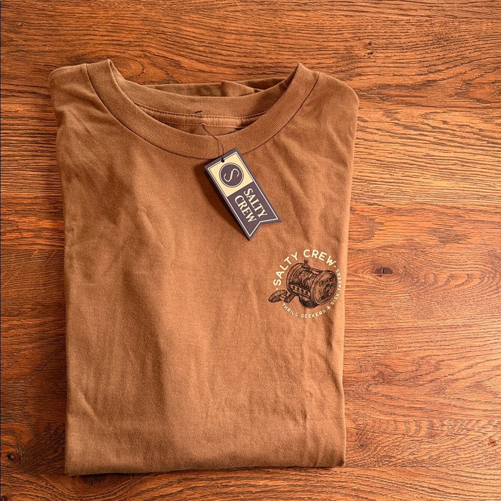 RARE 🐟 Salty Crew Brown Short Sleeve Tee! THRILL SEEKERS & RISK TAKERS 🐟